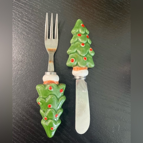 Christmas Tree Cheese Jam Jelly Butter Knife KNOBLER (2) & unknown (2), Set Of 4 - Picture 2 of 5